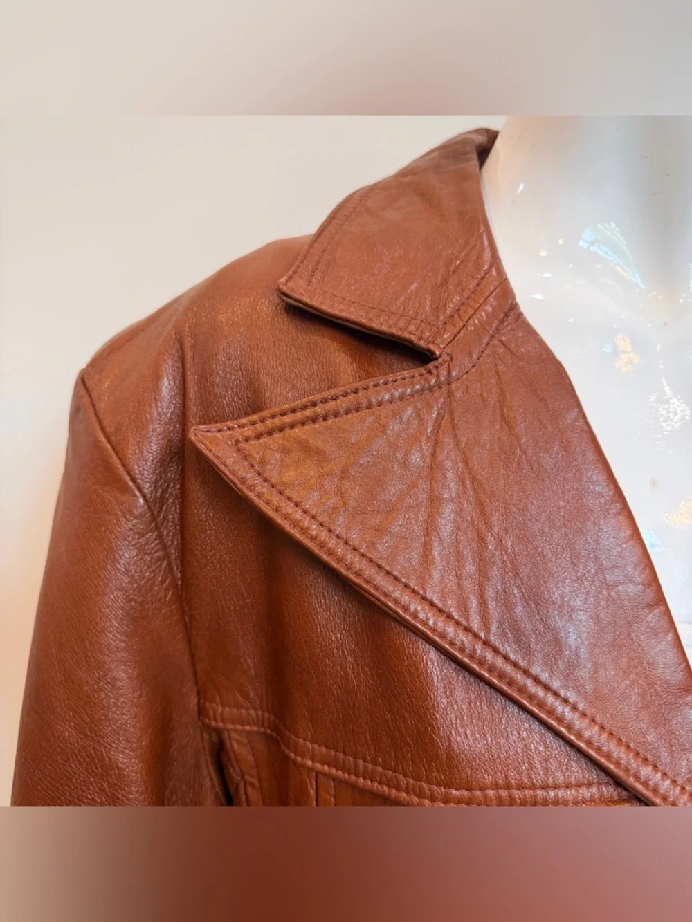 Vintage Tony’s Genuine Brown Leather Jacket Made in Mexico 70s Wide Lapel Unisex